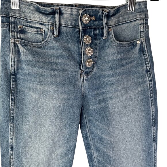 Sculpt OP Straight Leg High-Rise Denim Jeans Rhinestone Button Closure - Picture 5 of 12